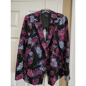 Lane Bryant Crepe Black, Pink, Purple, Blue Floral Blazer Size 14